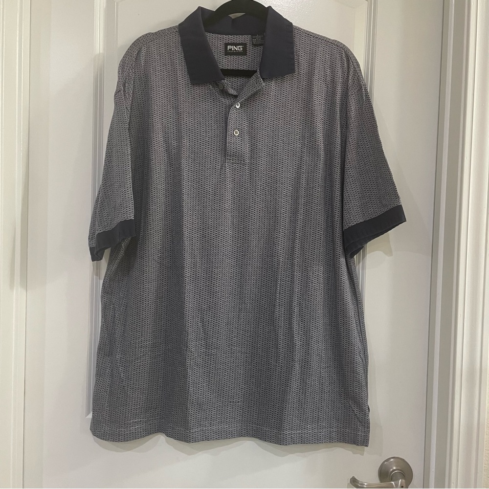 PING golf collection shirt blue & white cotton mens size Large. Polo